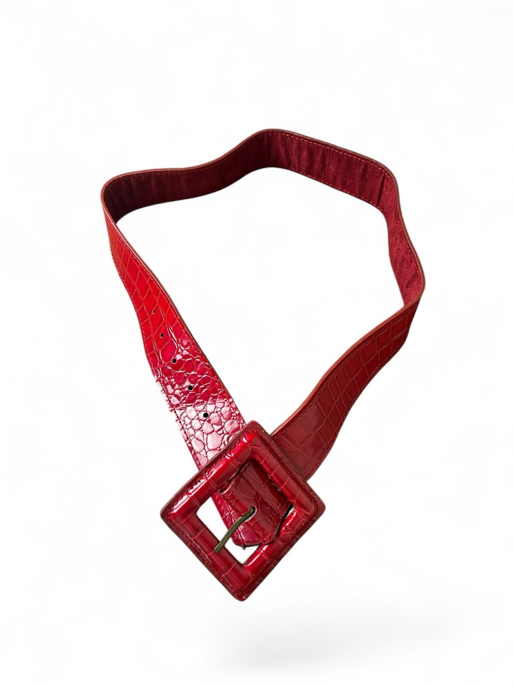 Spy C Red Croc Embossed Wide Waist Belt Statement Buckle